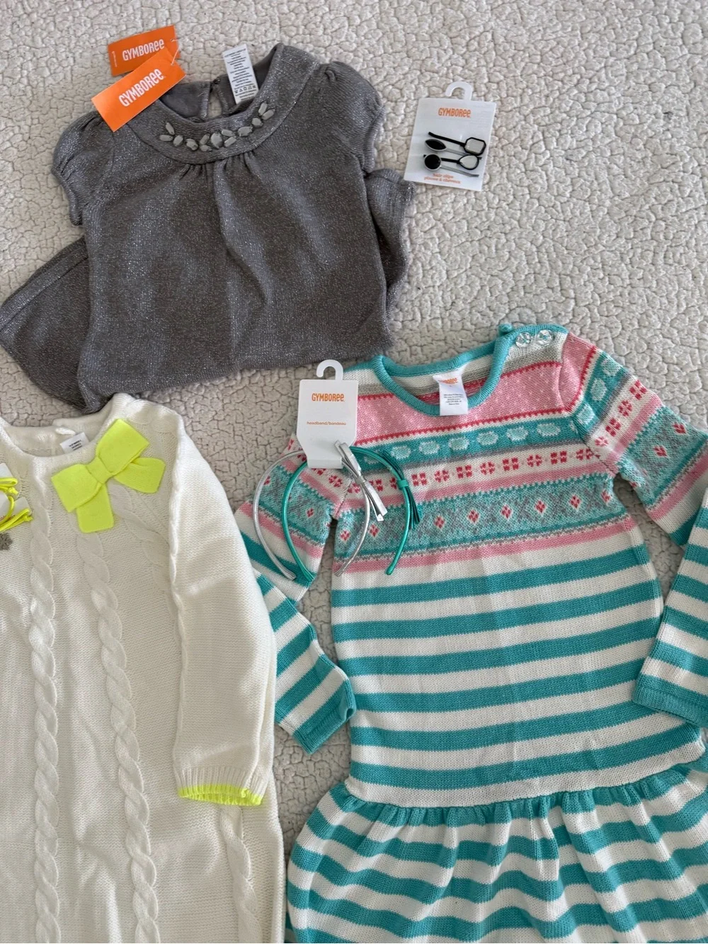 New girls Gymboree Sz 4 White Cable Knit Dress with Neon Yellow Accents bundle